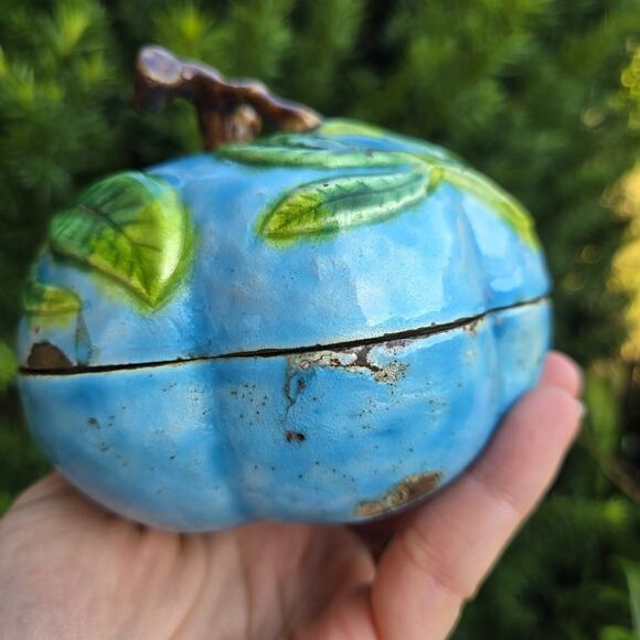 Enamel Trinket Blue Dish Leaves - Picture 3 of 11